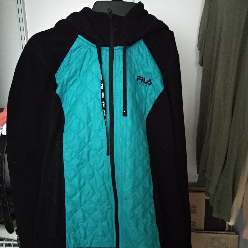 FILA Sport brand Teal Quilted Black Fleece Jacket